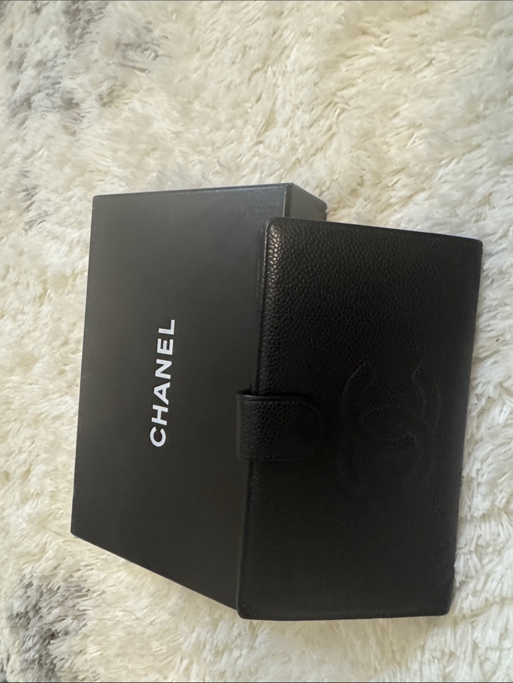 CHANEL Black Caviar Leather Card & Key Case with Embossed CC